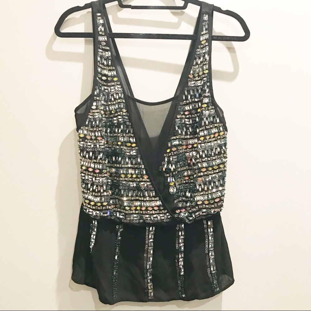 Bebe Low Cut V-Neck Black Sleeveless Club Wear Top